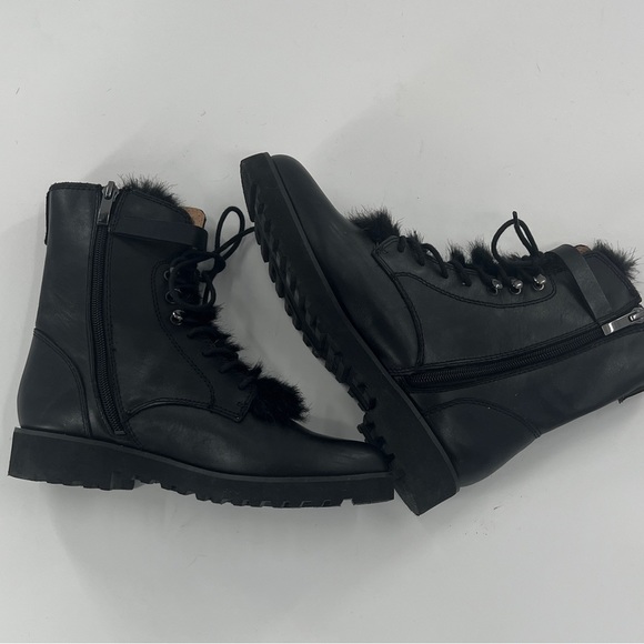 Franco Sarto Canon Combat Leather Boot with Faux Fur Tongue - Size 6 - Picture 3 of 8